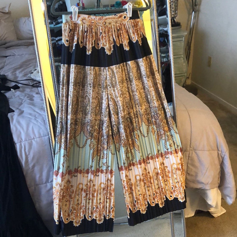Zara pleated palazzo pants elastic waist gold